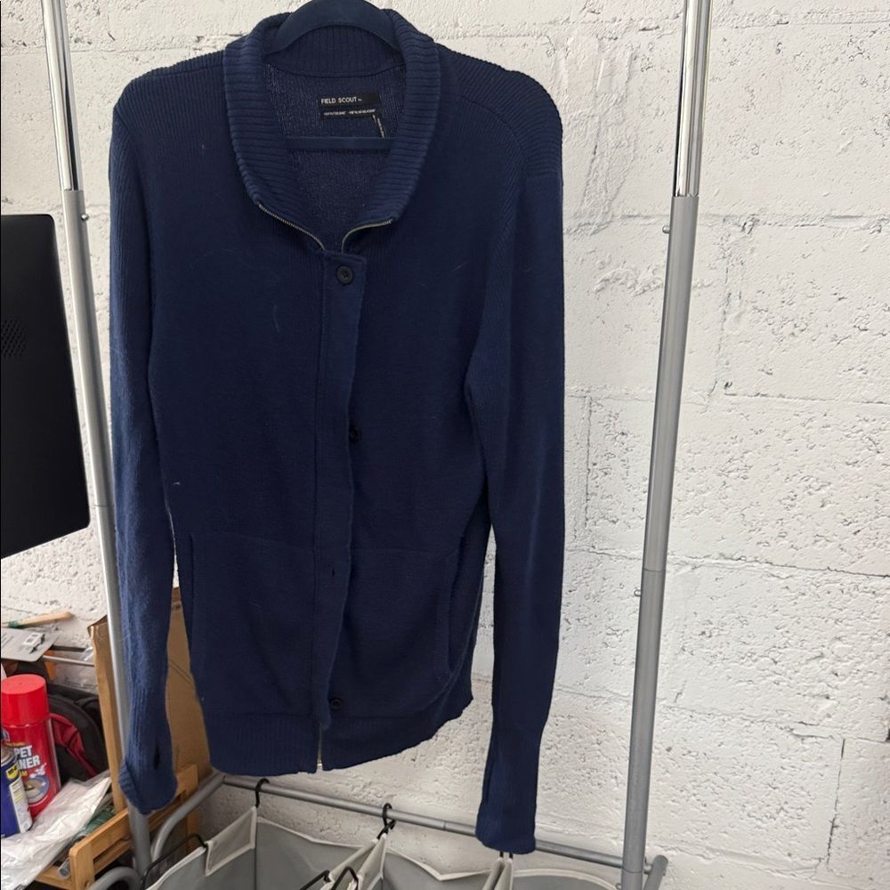 FIELD SCOUT Blue Knit MENS Zip Up - Like New - Buttons & Zip - Navy Blue - Large
